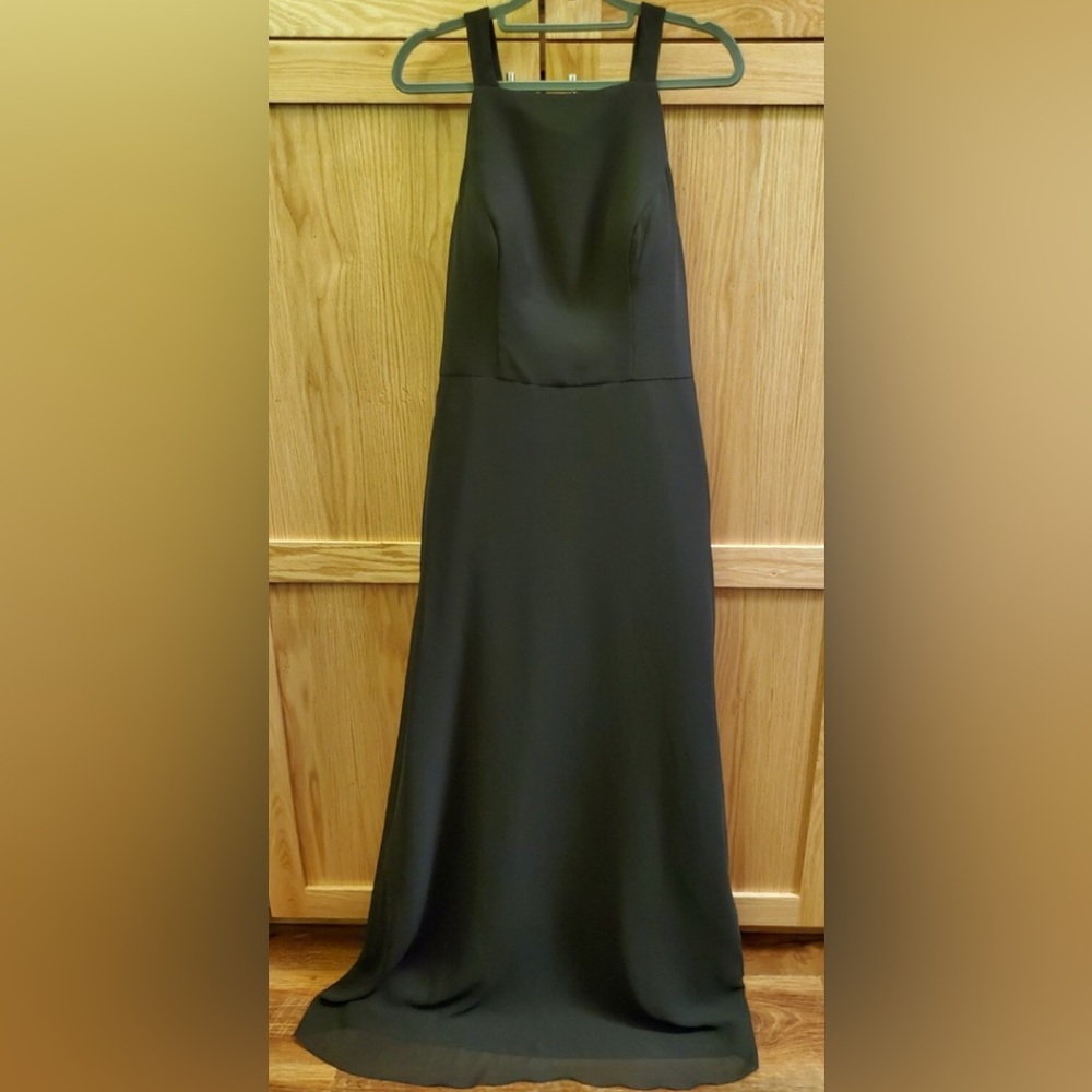 Hayley Paige Occasions floor length black chiffon lined gown sz 10